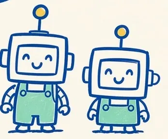 The two robot Sons, smiling
